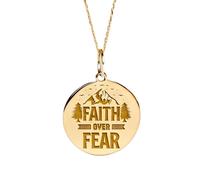 LKBEADS Collar de con la inscripción Fe sobre el miedo en oro |LK_NLC_02025 | men and women, 25mm round engraved love symbol disc pendant, 1.5mm thick minimalist romantic charm with
