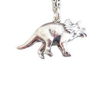 LKBEADS Collar de dinosaurio triceratops en plata de ley 925. Dije de animal extinto. Vida prehistórica antigua. Regalo de paleontólogo. Colgante de ciencia fósil. Cadena de 45 cm. Bañado en plata.