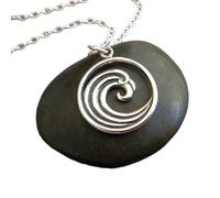 LKBEADS Collar de olas oceánicas de plata de ley 925 con un pequeño círculo sencillo, joyería contemporánea de playa, amuleto de verano, colgante de mar con diseño de surfista | con cadena de 45 cm |