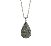 LKBEADS Collar de piedra de labradorita natural negra con forma de pera, color gris, corte liso, 38x24 mm, con cadena de cable de 18", dije, joyería curativa hecha a mano, |L_GMYP_0066