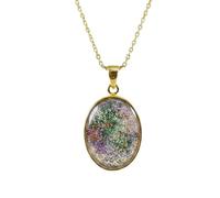 LKBEADS Collar de piedra natural lodolita ovalada multicolor de 27x21 mm con dije de cadena de cable de 18", joyería curativa hecha a mano, accesorios de astrología