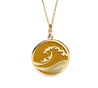 LKBEADS Collar de plata de ley 925 de 22-24 mm | Cadena de 45 cm | Colgante de ola | Ola marina | Delicado dije de surfista | Joyería bañada en oro | L_02124