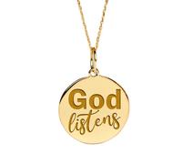 LKBEADS Collar de plata de ley 925 de 22-24 mm | Cadena de 45 cm | Colgante Dios escucha | Juan 5:14 | Delicado dije bíblico | Joyería chapada en oro | L_02163