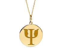 LKBEADS Collar de plata de ley 925 de 22-24 mm|Cadena de 45 cm|Collar con la letra psi|Colgante psi|Delicado dije con la letra griega psi|Psicólogo|Joyería hecha a mano con baño de oro|LK_PNK_01938