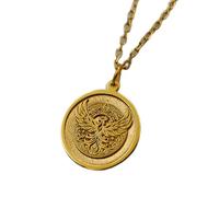 LKBEADS Collar de plata de ley 925 de 22 mm | Cadena de 45 cm | Colgante de ave mítica fénix | Joyería de renacimiento y fuerza | Amuleto simbólico para ella | Baño de oro | L_01692