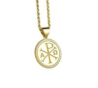 LKBEADS Collar de plata de ley 925 de 22 mm | Cadena de 45 cm | Colgante de Chi Rho | Símbolo cristiano de la antigua Grecia | Religioso | Medalla de cruz de protección de la fe | Baño de oro | 00406
