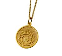 LKBEADS Collar de plata de ley 925 de 22 mm | Cadena de 45 cm | Colgante de protección espiritual contra el mal de ojo | Charm | Joyería minimalista grabada | Joyería con baño de oro | L_01635