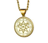 LKBEADS Collar de plata de ley 925 de 22 mm | Cadena de 45 cm | Colgante de sello oculto | Amuleto de fuerza, sabiduría, poder y equilibrio | Amuleto de protección | Medalla | Baño de oro | 00381