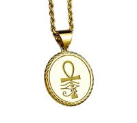 LKBEADS Collar de plata de ley 925 de 22 mm | Cadena de 45 cm | Medallón con el ojo de Horus y el Ankh | Colgante de cuerda con símbolo egipcio | Medalla de la Vida Eterna | Chapado en oro | 00342