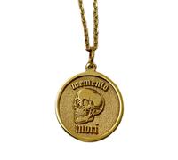 LKBEADS Collar de plata de ley 925 de 22 mm | Cadena de 45 cm | Memento Mori - Colgante de calavera estoica | Charm grabado | Joyería de la muerte | Recuerdo | Joyería con baño de oro | L_01719