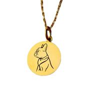 LKBEADS Collar de plata de ley 925 de 24 mm | Cadena de 45 cm | Bulldog francés | Perro | Colgante de bulldog francés | Charm de moneda de bulldog francés | Mujer | Baño de oro | L_01389
