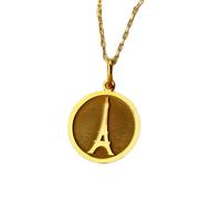 LKBEADS Collar de plata de ley 925 de 24 mm | Cadena de 45 cm | Colgante de la Torre Eiffel de París, abalorio de joyería | Chapado en oro hecho a mano | LK_PNK_01254