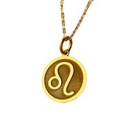 LKBEADS Collar de plata de ley 925 de 24 mm | Cadena de 45 cm | Colgante de león del zodiaco Leo, delicado amuleto para mujer | Joyería hecha a mano con baño de oro | LK_PNK_01458