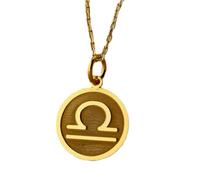 LKBEADS Collar de plata de ley 925 de 24 mm | cadena de 45 cm | colgante de Libra, dije de disco, joyería, medallón del zodiaco | chapado en oro, hecho a mano | LK_PNK_01485