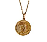 LKBEADS Collar de plata de ley 925 de 24 mm | Cadena de 45 cm | Colgante de surf | Delicada moneda de surfista | Ola oceánica | Dije de playa | Tabla de surf | Cumpleaños | Baño de oro | L_01230