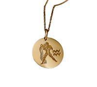 LKBEADS Collar de plata de ley 925 de 24 mm | Cadena de 45 cm | Joyas de Acuario | Colgante de signo del zodíaco | Joyas del zodíaco | Charm de mujer | Baño de oro | L_02067