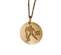 LKBEADS Collar de plata de ley 925 de 24 mm | Cadena de 45 cm | Joyas de Acuario | Colgante de signo del zodíaco | Joyas del zodíaco | Charm de mujer | Baño de oro | L_02054