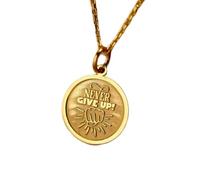 LKBEADS Collar de plata de ley 925 de 24 mm | Cadena de 45 cm | Nunca te rindas, motivación, fuerza femenina, cumpleaños | Joyería hecha a mano chapada en oro | LK_PNK_00997