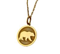 LKBEADS Collar de plata de ley 925 de 24 mm | Cadena de 45 cm | Oso | Colgante de mamá osa | Joyería con dije de oso | Familia | Disco de mamá delicado | Joyería con baño de oro | L_01284
