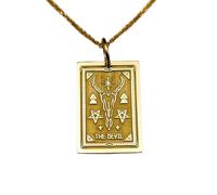LKBEADS Collar de plata de ley 925 de 24 x 19 mm|Cadena de 45 cm|Collar con la carta del tarot del diablo|Colgante|Carta|Joya rectangular para mujer|Colgante|Chapado en oro hecho a mano|LK_PNK_00511