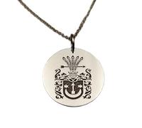 LKBEADS Collar de plata de ley 925 de 25 mm | Cadena de 45 cm | Escudo de armas | Joyería con monedas | Escudo familiar | Colgante con escudo de armas | Grabado | Joyería con baño de oro | 00930