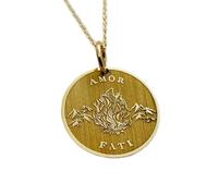 LKBEADS Collar de plata de ley 925 de 26 mm | Cadena de 45 cm | Colgante Amor Fati | Amuleto Amor del Destino | Joyería estoica | Colgante | Chapado en oro para mujer | 00763