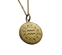 LKBEADS Collar de plata de ley 925 de 26 mm | Cadena de 45 cm | Colgante de Acuario | Joyas del zodiaco Acuario | Astrología Acuario | Signos astrológicos | Baño de oro | 00539