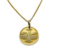 LKBEADS Collar de plata de ley 925 de 26 mm | Cadena de 45 cm | Colgante Faravahar Ahura Mazda | Amuleto zoroástrico | Joyería persa del antiguo dios alado | Mitología Faravahar | Baño de oro | 00565