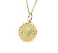 LKBEADS Collar de plata de ley 925 de 28 mm | Cadena de 45 cm | Colgante de caimán con disco de cocodrilo | Joyería de cocodrilo | Charm de animal | Delicado caimán bañado en oro | 00137