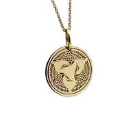 LKBEADS Collar de plata de ley 925 de 28 mm | Cadena de 45 cm | Colgante de disco con grullas y pájaros | Joyería japonesa | Dije con escudo familiar grabado | Escudo de armas chapado en oro | 00667