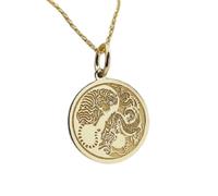 LKBEADS Collar de plata de ley 925 de 28 mm | Cadena de 45 cm | Colgante de disco de Yin Yang con dragón y tigre | Joyería china | Dije de dragón y tigre grabado | Baño de oro | 00829