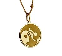 LKBEADS Collar de plata de ley 925 de 28 mm | Cadena de 45 cm | Colgante de meditación con yin yang grabado | Joyería de equilibrio zen | Yoga | Armonía espiritual | Baño de oro | 00795