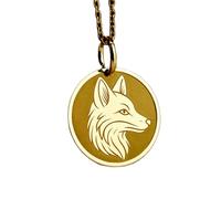 LKBEADS Collar de plata de ley 925 de 28 mm | Cadena de 45 cm | Joyería de zorro kitsune con mitología japonesa | Dije kumiho grabado | Amuleto para mujer y hombre | Cumpleaños | Baño de oro | 00708