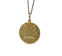 LKBEADS Collar de plata de ley 925 de 28 mm | Cadena de 45 cm | Memento Mori | Colgante de calavera con moneda | Joyería Amor Fati | Dije de estoicismo | Filosofía | Joyería con baño de oro | 00579