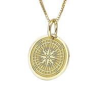 LKBEADS Collar de plata de ley 925 de 30 mm | Cadena de 45 cm | Colgante de disco de brújula | Joyería de brújula con estrella polar | Dije de brújula delicado | Baño de oro para viajeros | 00128