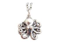 LKBEADS Collar de pulpo de plata de ley 925. Colgante de criatura marina pequeña. Cefalópodo oceánico realista. Animal marino. Joyería de playa | Con cadena de 45 cm | Chapado en plata | LK_PNK_03094