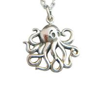 LKBEADS Collar de pulpo pequeño en plata de ley 925. Colgante de criatura marina. Animal marino acuático oceánico, joyería playera, amuleto natural. Con cadena de 45 cm. Bañado en plata. L_PN_0605