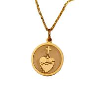 LKBEADS Collar Exclusivo de Plata de Ley ley 925 24 mm | Cadena 45 cm | Sagrado Corazón | Colgante Elegante con Dije Fino del | Religioso | Disco Jesús | Mujer | Baño Baño de Oro | L_01352