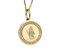 LKBEADS Collar Exclusivo de Plata de Ley ley 925 28 mm | Cadena 45 cm | Amuleto protección viaje San Cristóbal | Medallón | Joyería de Lujo cristiana | Colgante Elegante | Baño Baño de Oro | 00723