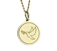 LKBEADS Collar Exclusivo de Plata de Ley ley 925 28 mm | Cadena 45 cm | Joyas paloma | Colgante Elegante la paz | Dije Fino con rama olivo | Medallón símbolo | Baño Baño de Oro | 00727