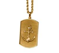 LKBEADS Collar Exclusivo de Plata de Ley ley 925 30 x 19 mm | Cadena 45 cm | Colgante Elegante ancla náutica con placa identificación | cuerda marítima marinera | Chapado en Baño de Oro | 00516