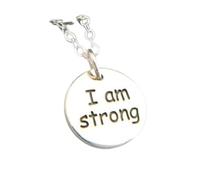 LKBEADS Collar pequeño y redondo con la palabra Soy fuerte en plata de ley 925, con frase inspiradora, lema, afirmación y yoga, con dije de fuerza | Cadena de 45 cm | Chapado en plata | L_PN_0208