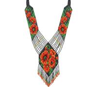 LKBEADS Collar ucraniano de flores de amapola Gerdan con cuentas de semillas, joyería tradicional multicolor hecha a mano con cuentas |LK_UKRN_1291