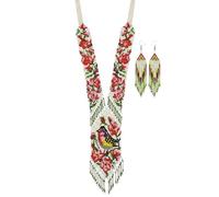 LKBEADS Conjunto de collar y pendientes de pájaros ucranianos Gerdan, joyería tradicional con cuentas de semillas, multicolor, hecha a mano, joyería ucraniana con cuentas |LK_UKRN_0681