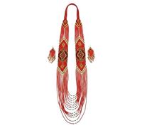 LKBEADS Conjunto de collar y pendientes florales ucranianos Gerdan, joyería tradicional con cuentas de semillas, color naranja, hecho a mano, joyería ucraniana con cuentas |LK_UKRN_0100