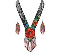 LKBEADS Conjunto de collar y pendientes ucranianos Gerdan con motivos de amapolas, joyería tradicional con cuentas de semillas, multicolor, hecho a mano, joyería ucraniana con cuentas |LK_UKRN_1001