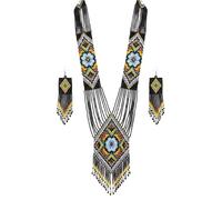 LKBEADS Conjunto de collar y pendientes ucranianos Gerdan con roseta de diamantes, cuentas de semillas, joyería tradicional multicolor, hebra hecha a mano con cuentas, joyería ucraniana |LK_UKRN_0710