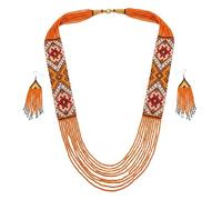 LKBEADS Conjunto de collar y pendientes ucranianos Gerdan con roseta de diamantes, cuentas de semillas, joyería tradicional multicolor, hebra hecha a mano con cuentas, joyería ucraniana |LK_UKRN_0418