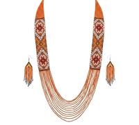 LKBEADS Conjunto de collar y pendientes ucranianos Gerdan con roseta de diamantes, cuentas de semillas, joyería tradicional multicolor, hebra hecha a mano con cuentas, joyería ucraniana |LK_UKRN_0242