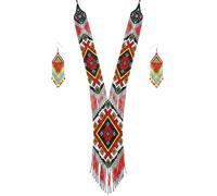 LKBEADS Conjunto de collar y pendientes ucranianos Gerdan con roseta de diamantes, cuentas de semillas, joyería tradicional multicolor, hebra hecha a mano con cuentas, joyería ucraniana |LK_UKRN_0219